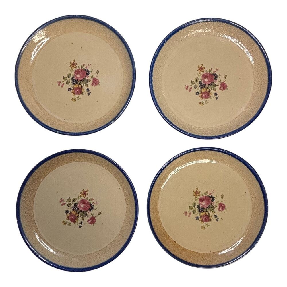 4 Monroe Salt Works Chippendale 11" Dinner Plates Stoneware Floral Discontinued